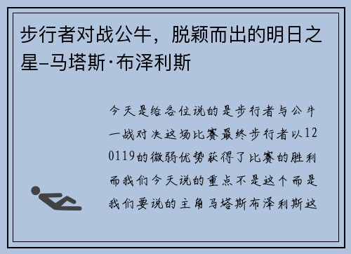 步行者对战公牛，脱颖而出的明日之星-马塔斯·布泽利斯