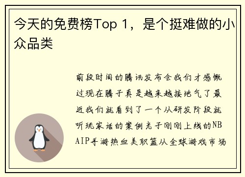 今天的免费榜Top 1，是个挺难做的小众品类