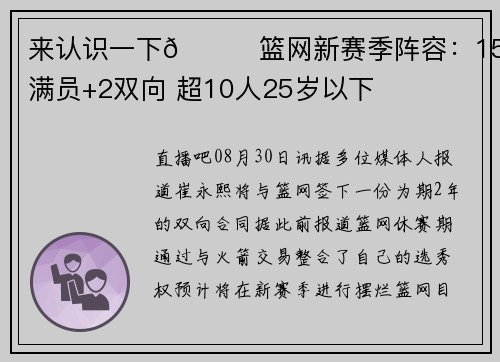 来认识一下👀篮网新赛季阵容：15人满员+2双向 超10人25岁以下