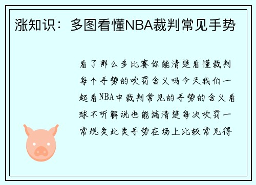 涨知识：多图看懂NBA裁判常见手势